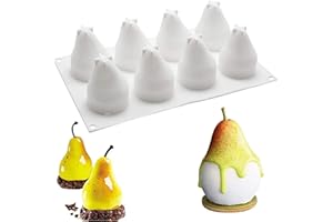 OCPO KITCHEN Moule Silicone Poire 3D, Moule à Chocolat, Moule à Pâtisserie Antiadhésif, Moule Silicone en Forme de Poire pour Faire des Gâteaux, Savon, Pudding (sans bpa, 8 Cavités)