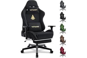 Vittanly Gaming Chair, Ergonomic Computer Chairs with Headrest and Lumbar Support, PC Chair with Adjustable Armrests Footrest for Gaming or Office, Black