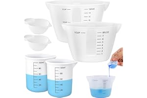 JINSION 6 Stück Silikon Messbecher Set - 500ml/250ml/100ml/10ml Wiederverwendbare Krüge Mit Skala - Epoxidharz Mischbecher für DIY, Basteln, Labor, Küche