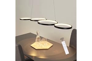 ‎GBLY GBLY Pendellampe LED Pendellampe Dimmbar mit Fernbedienung Esstischlampe Esstisch Schwarz Hängelampe Ring 54W Höhenverstellbar Pendelleuchte für Wohnzimmer Schlafzimmer Arbeitszimmer Büro Esszimmer