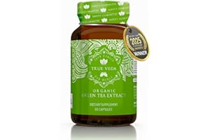TRUE VEDA Organic Green Tea Extract Capsules - Certified Organic by Soil Association | 100% Natural Supplement | Natural Low Caffeine Source | Vegan | Ayurveda | 60 Easy Swallow Green Tea Tablets | Made in UK