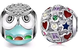 Mar's Designs - 2 Charms Pandora Style | Regalos originales para mujer, madre| Colgantes mujer | Compatibles Pulsera Pandora Charm Plata | Regalos para tu novia originales (Buho + Bolita)