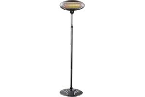 ECASA Standing Electric Patio Heater | 3 Heating Modes | 2KW | Indoor Outdoor Garden | Different Standing Heights | Black