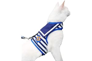Yizhi Miaow Escape Proof Cat Harness with Leash Large, Adjustable Cat Walking Jackets, Padded Cat Vest Sailor Suit Navy