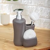 Porsima 277746 Tezgah &Uuml;st&uuml; Gri Sıvı Sabunluk Fır&ccedil;alı S&uuml;ngerlikli Sabunluk (550ml) 20cm