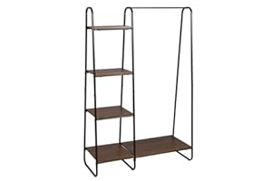 EUGAD Stand Appendiabiti da Terra Multifunzionale con 5 Mensole Attaccapanni Scarpiera Versatile Scaffale Portaoggetti Colore Legno Scuro+Nero 0134XJYJ