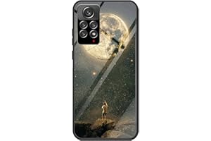HAOYE Funda para Xiaomi Redmi Note 11 / Redmi Note 11S 4G, Patrón Elegante y Hermoso Carcasa Respaldo de Vidrio Templado Suave Silicona Delgado TPU Bumper Anti-caída Case, Cazador de Luna