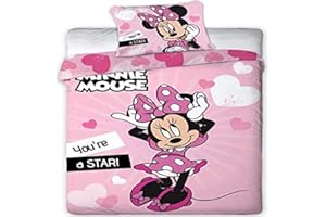 AYMAX S.P.R.L. Parure de lit Disney Minnie Star - Housse de Couette 140x200 cm + Taie d'oreiller 63x63 cm