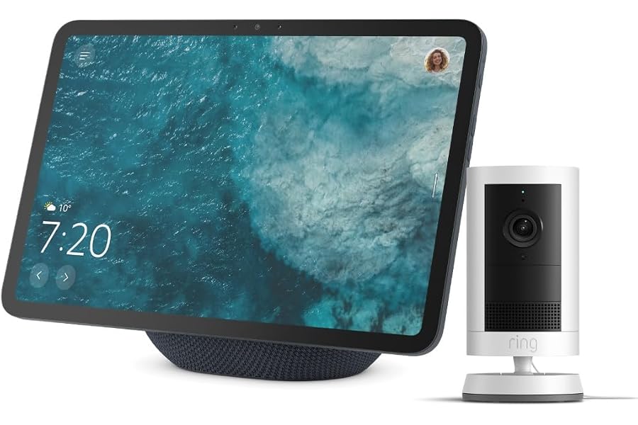 Amazon Echo Show 11 (neueste Gen.), Graphit + Ring Außenkamera Plus Akku | Garten auf dem Echo Show sehen | Alexa+ Early
