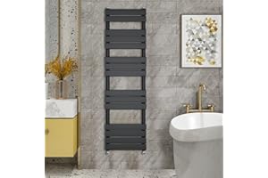 Warmehaus - Minimalist Heated Towel Rail Radiator Bathroom Flat Panel Black 1600 x 450mm - Modern Central Heating Space Saving Radiators - Perfect for Bathrooms