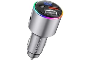 ORIA Bluetooth 5.1 FM Transmitter for Car, [Zinc Alloy] PD 20W & QC3.0 18W Fast Car Charger, Wireless FM Radio Car Kit with 7-Colors LED Backlit, Hands-Free Calls, Supports Bluetooth & AUX