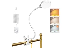 Glocusent Lampka do czytania o mocy 5 W, 36 diod LED, lampka zaciskowa, przyjazna dla oczu lampka do czytania, zacisk, 3 kolory i 5 poziomów jasności, przypinana lampka zaciskowa LED z łabędzią szyją