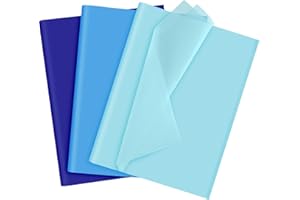 NEBURORA Assortiment de papier cadeau bleu 60 feuilles de papier de soie 3 couleurs pour emballage de cadeaux de Pâques, fête prénatale, anniversaire, mariage, Noël et décoration de fête bleue