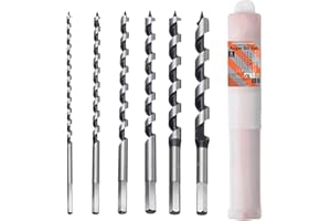 HPMAISON Broca Madera Larga, Broca de Barrena, 6 Piezas Helicoidales Juego de Brocas Taladro, Juego de Brocas Espiral Madera Hexagonal de Acero Inoxidable, 6mm, 8mm, 10mm, 12mm, 14mm, 16mm