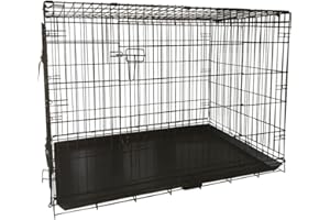 SIGNZWORLD Hundekäfig 107 x 68 x 74 cm faltbar mit 2 Türen Transportkäfig Auto Hundebox mit Bodenschale Transportbox Drahtkäfig Hundetransportkäfig Größe (XL-42 Zoll)