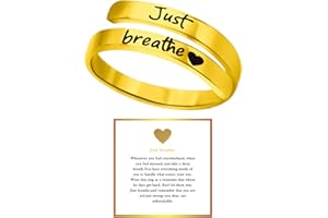Aidenn Just Breathe Anxiety Rings for Women,Adjustable Heart Ring, Stainless Steel Spiral Wrap Healing Rings Encouragement Heart felt Gift