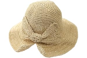 WEIGEER Straw Hat Women Beach Sun Hat Chapeau de Paille pour Femme Chapeau de Soleil de Plage Pliable à Large Bord Chapeau d'été pour de Paille pour Soleil