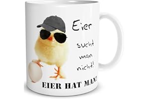 TRIOSK Tasse Küken mit Hühner Spruch Eier hat man lustig Baby Huhn Geschenk für Männer Freunde Büro Kollegen Hühnerliebhaber Ostern Vatertag, Keramik 300ml