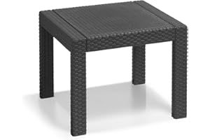 KETER Allibert Victoria stó? z tworzywa sztucznego, grafitowy/ch?odny szary, 59 x 59 x 43 cm, wytrzyma?y stó? ogrodowy z tworzywa sztucznego o wygl?dzie drewna