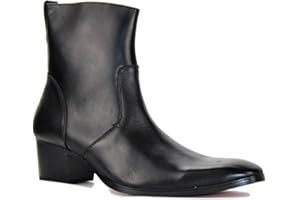 COWSDELLA Stivali da uomo in pelle con suola in gomma Stivali da Moto da Motociclista Cowboy con cerniera Chukka Stivaletti Classico Tacco Alto JY002