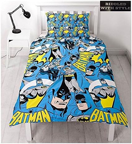 Batman Super Hero print Single Bed Set Kids Reversible Duvet Pillow Cover Set