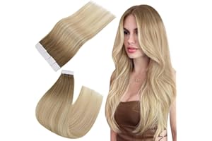 Easyouth Adhesivo Extensiones Pelo Natural Balayage Castaño a Rubio Ombre Extensiones Adhesivas Cabello Humano Real Tape in Extensions Corto Recto 12 Pulgadas 30g 20Pcs