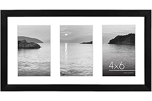 Americanflat 6x4 Collage Photo Frame with Shatter-Resistant Glass - Signature Collection - Fits Three 4x6 Photos or Use as One 8x16 Picture Frame for Tabletop and Wall - Black