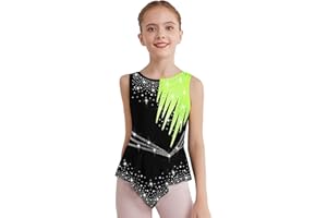 Alvivi Vestido de Patinaje Artístico para Niña Maillot Gimnasia Rítmica de sin Mangas con Pedrería Brillante Maillot de Danza Clásica Disfraz Bailarina 5-16 Años