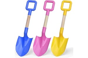 Anzmtosn Lot de 3 pelles de plage de 40.6 cm de long pour enfants,Kit d'outils de jardinage,Pelle à sable robuste avec poignée en bois durable,Pelle en plastique ABS, été, enfants et adultes
