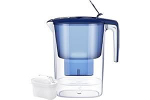 BSTGEKELY Water Filter Jug White (3.6L) incl.1x All-in-1 cartridge - large-volume jug with digital LTI and Flip-Lid,for Reduction of Microplastics, Chlorine, Limescale and Impurities