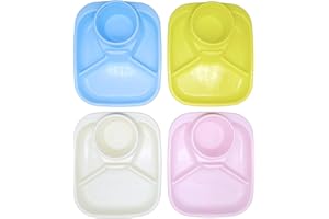 Bloomsworld 4 Toddler Divided Plates for Children, Reusable Plastic Sectioned Plates for Kids, BPA Free Separated Plates for Baby Boys and Girls – Rectangular