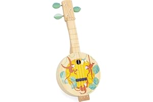 Janod - Banjo aus Holz - Musikinstrument für Kinder - 3 Ersatzsaiten enthalten - Spielzeug zur Imitation und musikalischen Früherziehung - Banjo Guitar Kind - Ab 3 Jahre - J07661