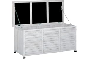 Outsunny Panca Contenitore in Legno di Abete, Cassapanca da Esterno con Piedini Antiscivolo 127x56x60cm, Bianco