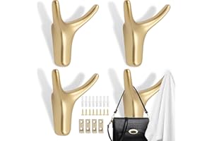 WZYTEU 4 Pcs Crochet Porte Manteau, Métal Porte Manteau Mural Doré, avec Vis et Boucle de Sécurité, Patères à Vêtements Vintage pour Salle de Bain Cuisine Chambre