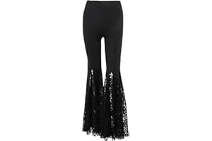 XKBHYD Women Gothic Pants Punk Grunge Wide Leg Pants Vintage High Waist Lace Patchwork Trousers Y2K Emo Alt Harajuku Pants