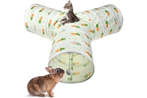Vehomy Katzentunnel, 3-Wege-Falttunnel mit niedlichen Karottenmustern, kleines Haustier-Versteck, Aktivitätstunnel, Spielzeug für Kaninchen, Katzen, Hasen, Kätzchen, Zwerg, Meerschweinchen, Y-Form
