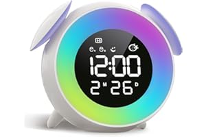 SOLVIEW Réveil Enfant, Reveil Enfant Educatif Jour/Nuit avec Veilleuse 15 Couleurs, Snooze, 2 Alarme, Mode Semaine/Week-End, Reveil Numérique pour Filles et Garçons