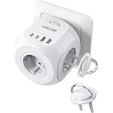 LENCENT Plug Cube, Thief Plug with 4 AC Outlets | 2 USB-A, 2 Type-C and 2 Protective Covers, Multiple Wall Plug with Switch,