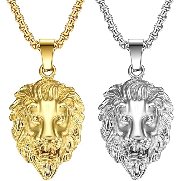 JewelryWe Sieraden Heren Halsketting Roestvrij Staal Leeuw Leeuwenkop Biker hanger met 55cm ketting Cadeau, 22.04 - 56 cm, Roestvrij staal, Zirkonia