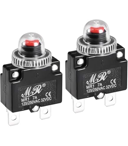 thumbnail image 2 of DMiotech 4A Thermal Circuit Breaker 125/250V AC 50V DC 1.8x1.1x0.6 Manual Reset Overload Protector With Quick Connect Terminal And Waterproof Cap For 2 of 11