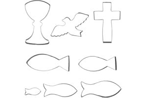 RONGWANGFU Juego de 8 moldes para bautizo o comunión, decoración de peces, decoración de bautizo, como cruz, bautizo, galletas, cáliz, cortador de galletas para comunión