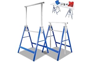 Fiqops 2x Gerüstbock Arbeitsbock 7-fach höhenverstellbar 81-130 cm Klappbock Gerüste tragbar Tragkraft 400 kg Unterstellbock Arbeit Gestelle kratzfeste Kunststoffbeschichtung