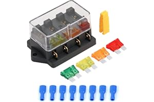 Greluma 1 Pieza Caja de fusibles de cuchilla automática para coche de 4 vías de 12V/24V, bloque de soporte de caja de fusibles de cuchilla estándar con fusibles 5A/10A/15A/20A
