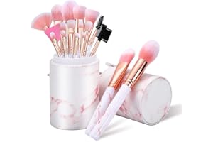 Makeup Brushes Sets Glamour Gaze 16PCS Pink Marble Make up Brushes Foundation Eyeshadow Concealer Eyebrow Blush Brush Set With Makeup Brush Holder and Silicone Mask Brush