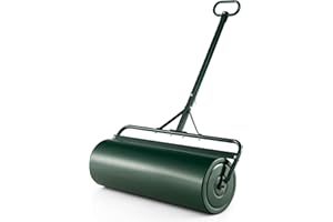 COSTWAY 63L/113L Garden Lawn Roller, Large Push Tow Water Sand Filled Drum with Gripping Handle, Scraper Bar and Grain Plug, Steel Manual Rolling Tool Grass Roller (63L, 99 x 30 x 137cm, Green)