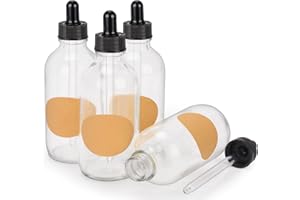 Stonylab 4 Pack Flaconi Contagocce in Vetro, Vuoti con Tappo Interno e Etichetta per Oli Essenziali, Fragranze e Aromaterapia (120 ml, Trasparente)
