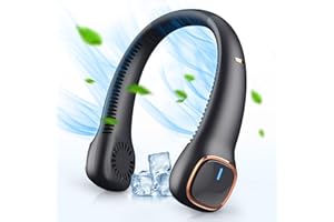 Urmaxs 6000 mAh Ventilatore da Collo Portatile,Silenziosi Portable Neck Fan,USB Ricaricabile Cuffie Ventilatore,3 Velocità Ventolino Portatile Senza Lama per Ufficio,Viaggi,Aria Aperta e Sport(Nero1)