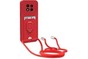yanasuo Kameraschutz Silikon Handykette Hülle kompatibel mit Xiaomi Redmi Note 14 Pro 5G / Poco X7 5G, Metall Ring Halter Handy Cover,Verstellbarer Halskette Handyhülle-Rot