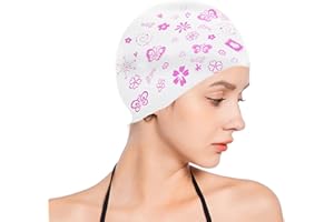 RDWESZOD Femmes Filles Silicone Bonnet de Bain, imperméable Floral imprimé Long Hair Swim Cap