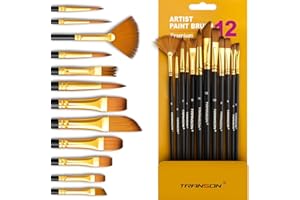 Transon Art Painting Brush Assorted Set of 12 for Acrylic Watercolor Gouache Hobby Painting